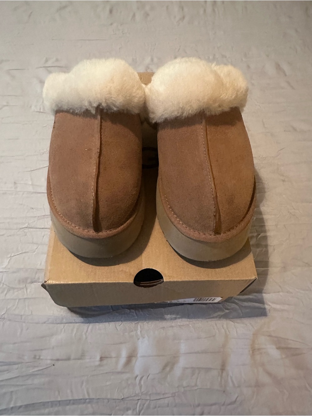 UGG Chestnut Suede Shearling Clog Slippers
